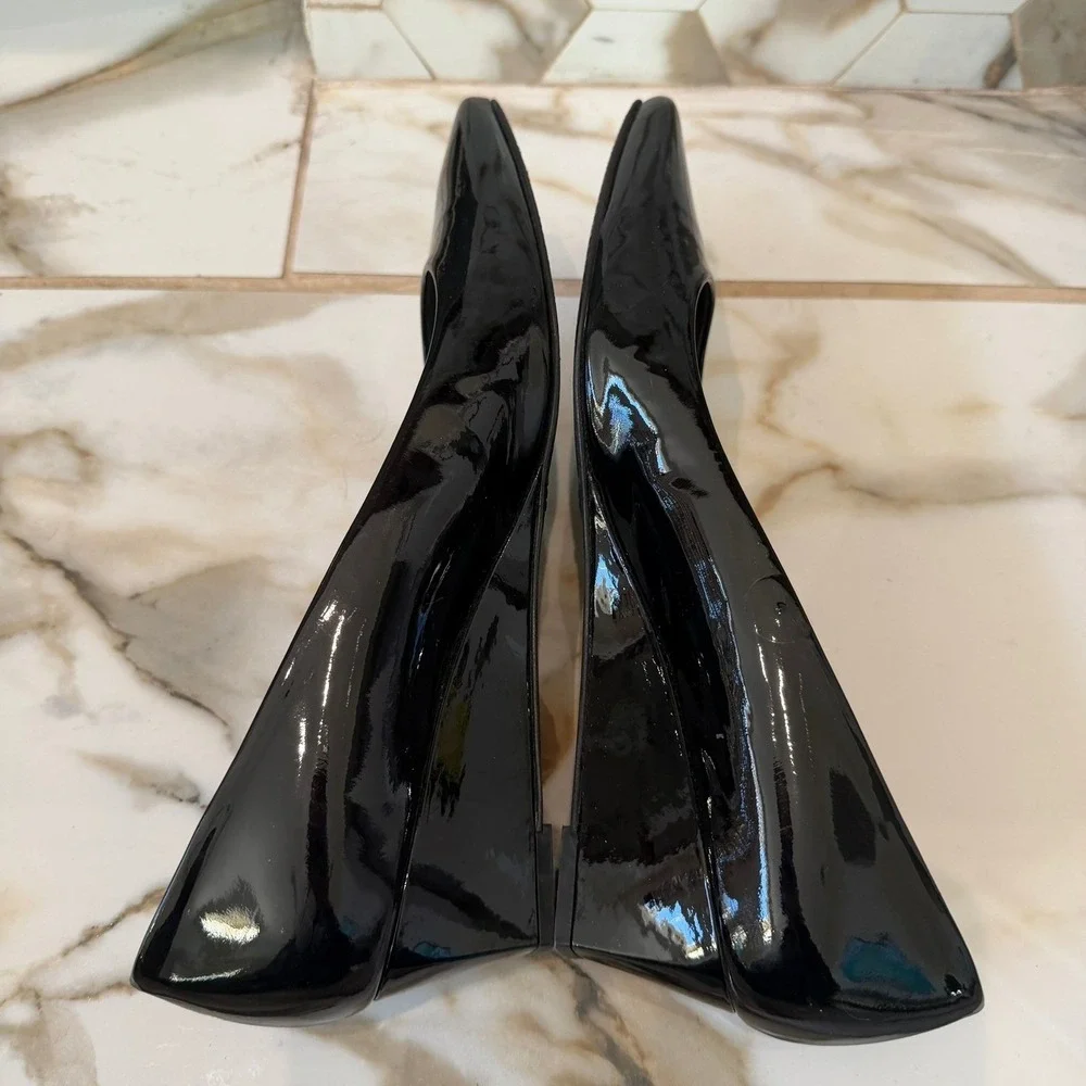 Stuart Weitzman Pumps Women's 9.5 Black Patent Leather‎ Pointed Toe Wedge - Picture 8 of 10
